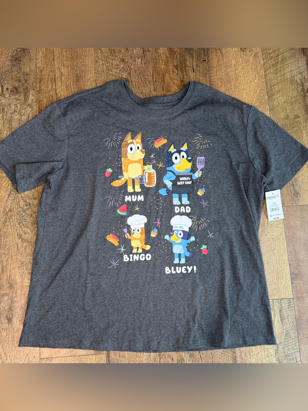 Bluey Unisex Adult Short Sleeve T-Shirt Family Cookout Gray XL